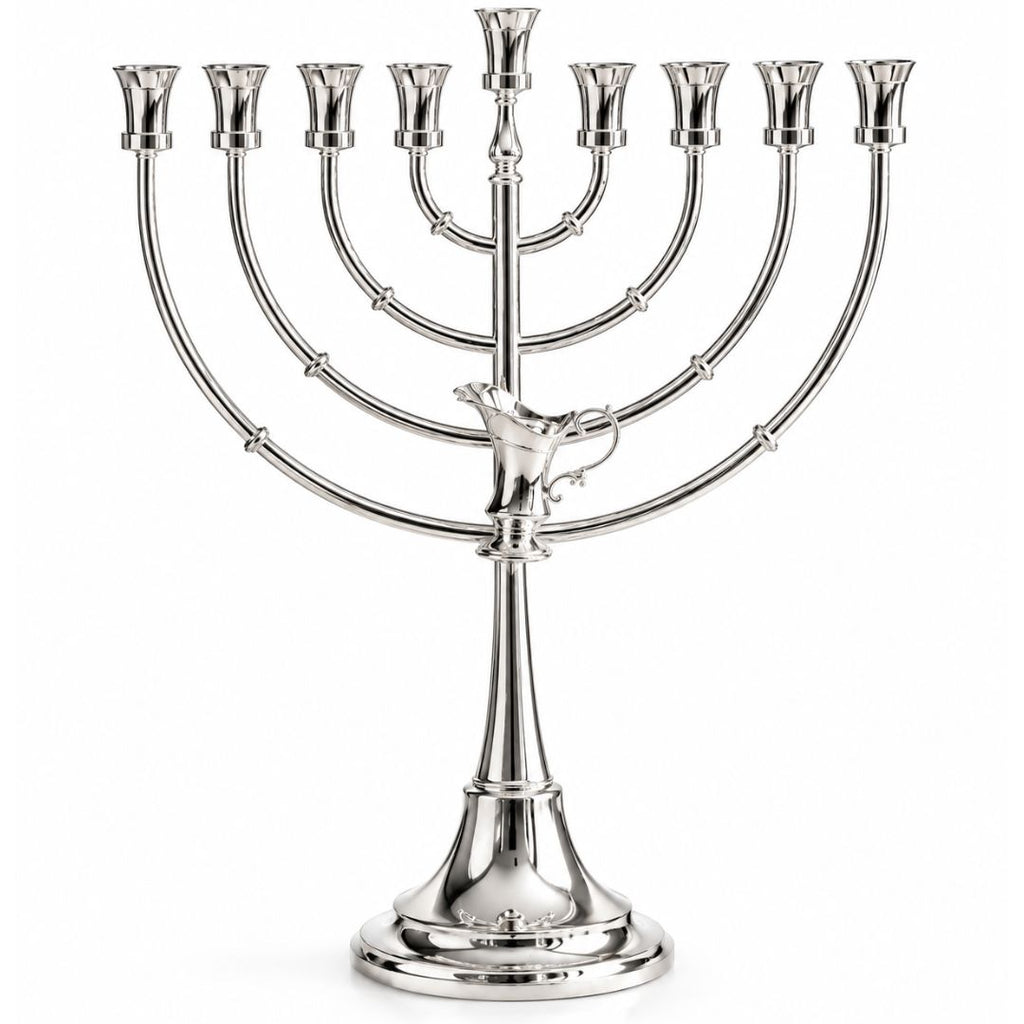 חנוכייה בציפוי כסף טהור | כד השמן | 38 ס״מ