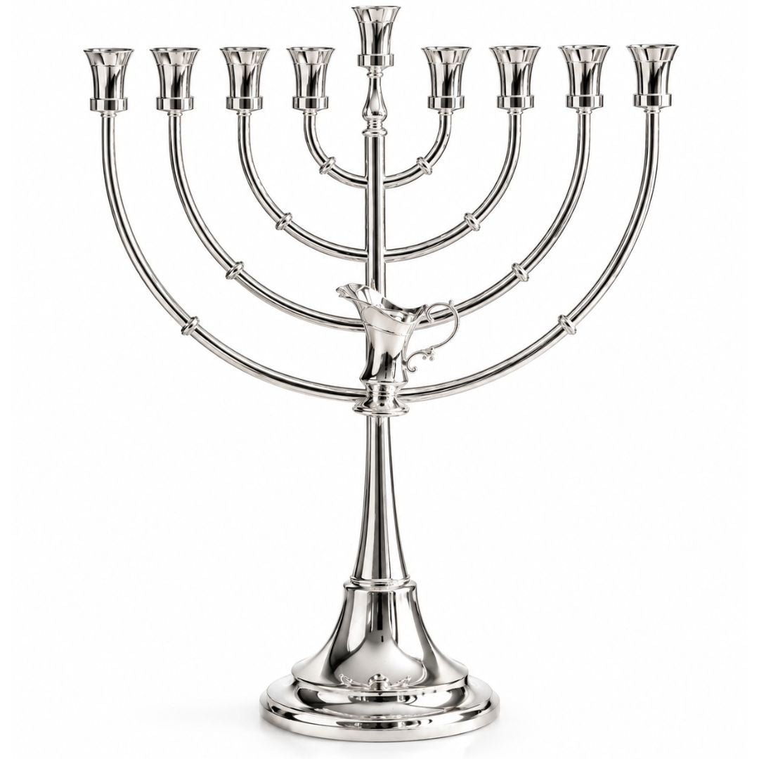 חנוכייה בציפוי כסף טהור | כד השמן | 38 ס״מ